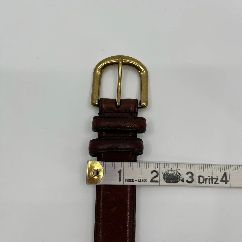 Full Grain Leather Belt Mens 38 Brown Brass Buckle Casual Classic Minimalist